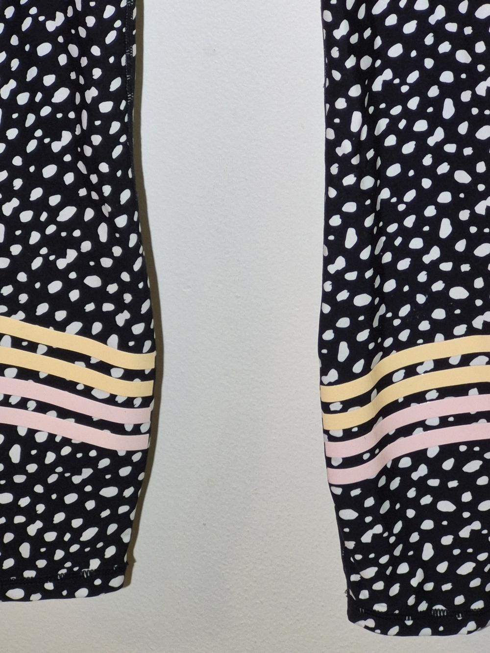Black & White Spot Print Leggings with Pink and Cream Stripes - Picture 2 of 7